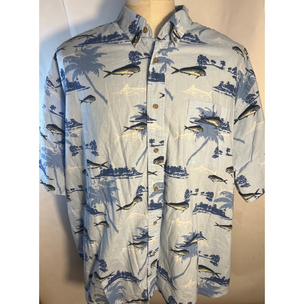 Royal Palm Men's Short Sleeve Button Up Shirt Size 3XL Fishing Fish